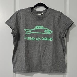 Clare V Gray T-Shirt with Green Fish Design